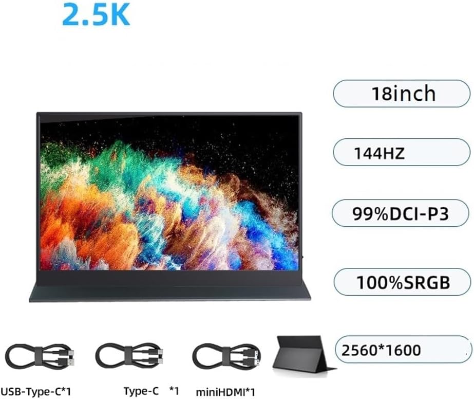 Second Screen 2560 X 1600 HD Resolution 300nit 144hz 18-inch IPS Extended Screen Office Entertainment External Gaming