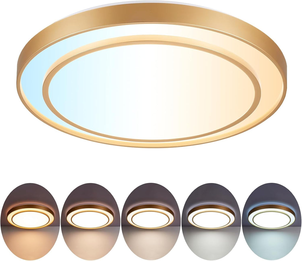 2Pack 20' LED Flush Mount Ceiling Light Fixture Gold, 36W Dimmable Light Fixture Ceiling Mount Round Overhead, Modern Close to Ceiling Light for Living Room, Foyer, Kitchen, Bedroom
