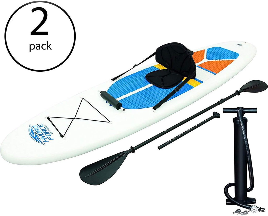 Bestway Hydro-Force White Cap 10 Foot Inflatable SUP Stand Up Paddle Board and Kayak w/Traction Pad, Backrest Seat, 3 Fins, and Aluminum Oar (2 Pack)