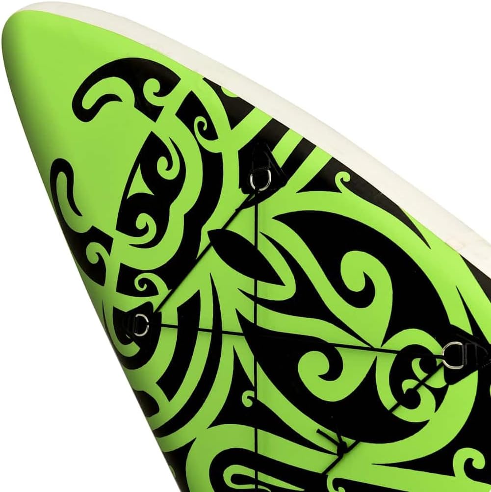 vidaXL Inflatable Paddleboard Set - 144.1'x29.9'x5.9' Stand Up Paddle Board in Green - Kayak & Paddleboard, Optimum Curve Design for Stability, Puncture-Proof and UV-Resistant Material, Includes H...