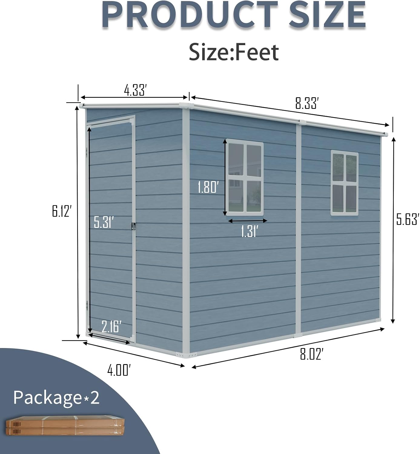Storage Sheds with Floor, Resin Outdoor 4x8FT Lean to Shed with Two Windows, Lockable Doors for Garden Tools