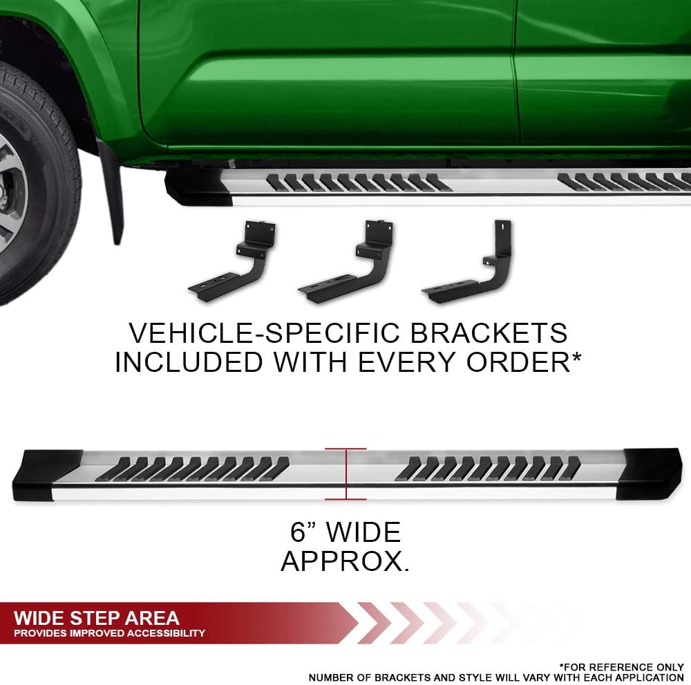 Armordillo 6' OE Style with Polymer Stripes Aluminum Running Boards|Compatible with 2005-2023 Toyota Tacoma Double (Crew) Cab|8735886|Silver|Side Step Nerf Bars
