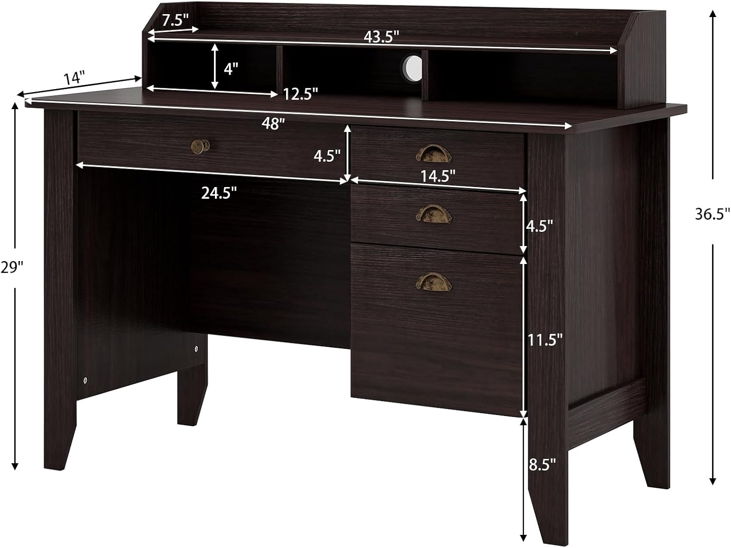 MAT EXPERT 48' Wide Computer Desk, Vintage Computer Desk with Hutch & Storage Drawer, Monitor Stand, Writing Workstation, Waterproof Laptop Table Gaming Desk for Study, Office, Bedroom (Brown)