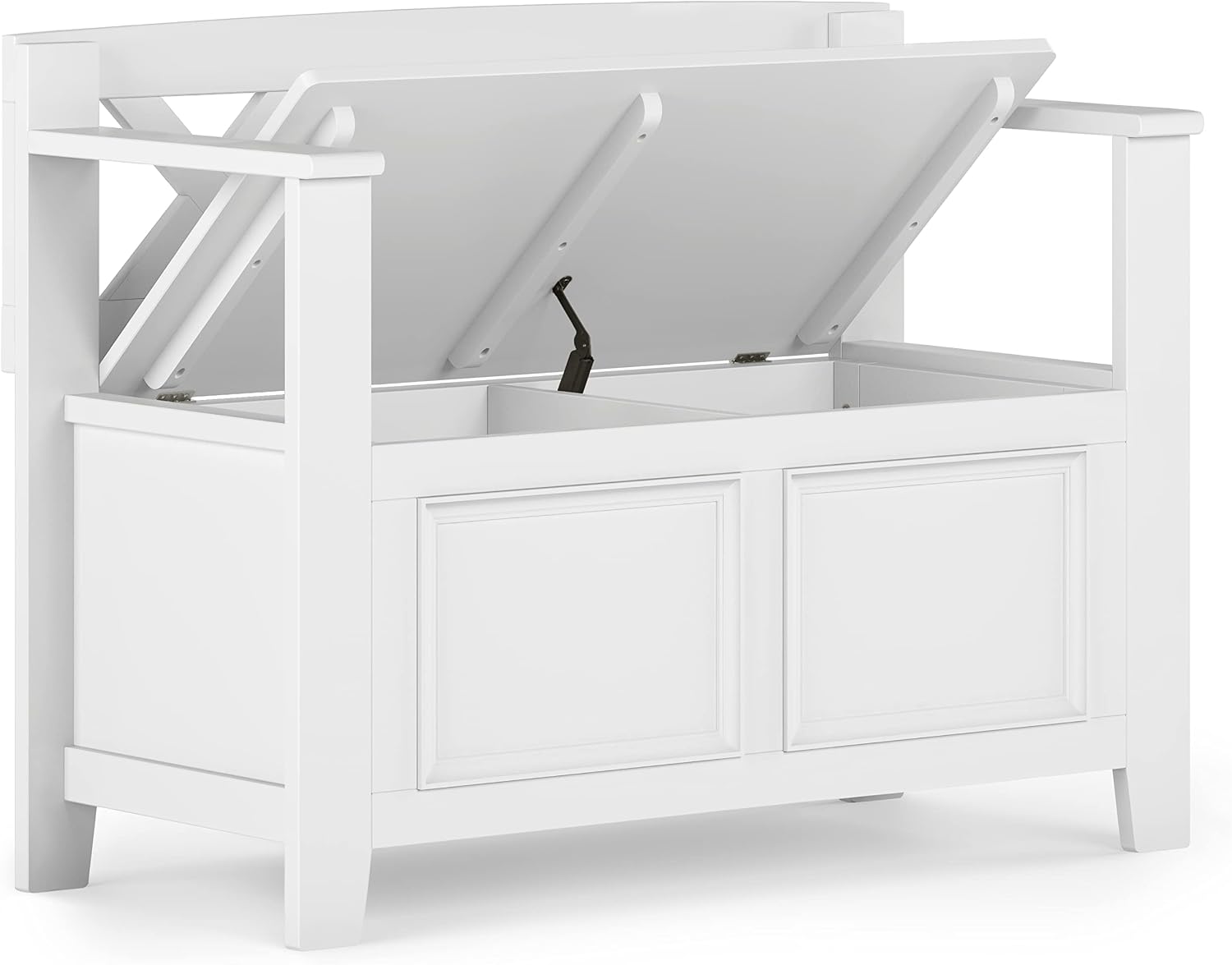 SIMPLIHOME Amherst Entryway Storage Bench - 36 inch Wide Solid Wood Hallway Bench in White, Transitional Bench for Entry or Mudroom with Lift-Up Lid, Storage Compartments and X-Back Detail