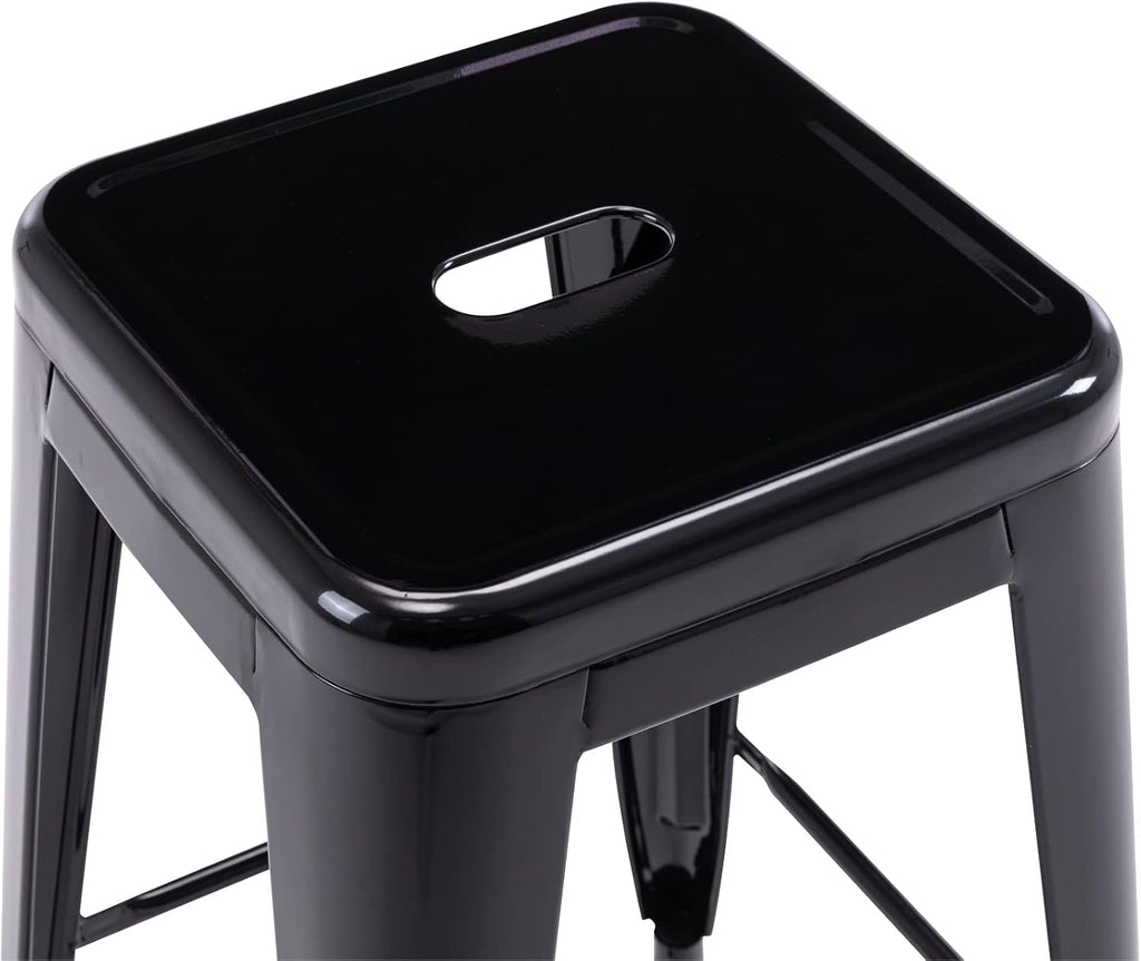 Vogue Furniture Direct 24 Inch Metal Bar Stools, Backless Counter Height Barstools, Indoor Outdoor Stackable Stools with Square Seat, Set of 4 (Black)