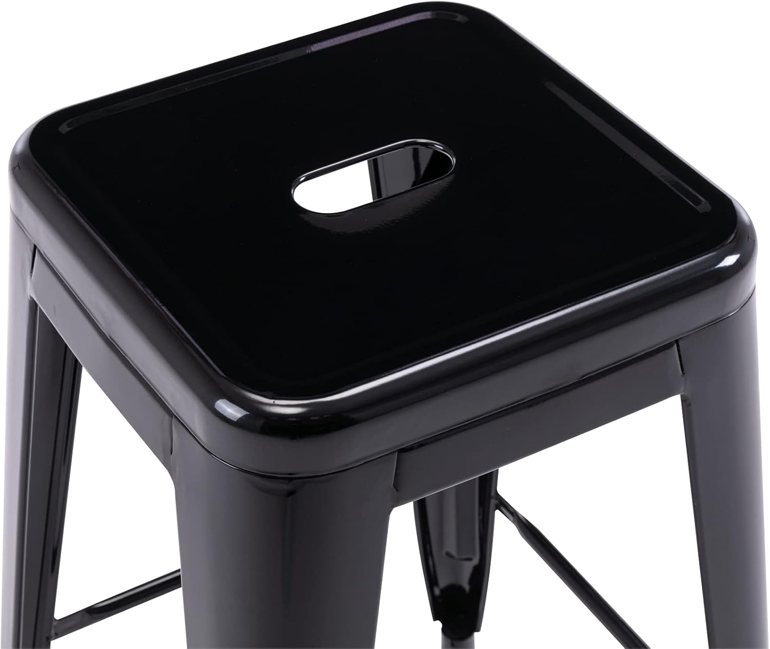 Vogue Furniture Direct 24 Inch Metal Bar Stools, Backless Counter Height Barstools, Indoor Outdoor Stackable Stools with Square Seat, Set of 4 (Black)