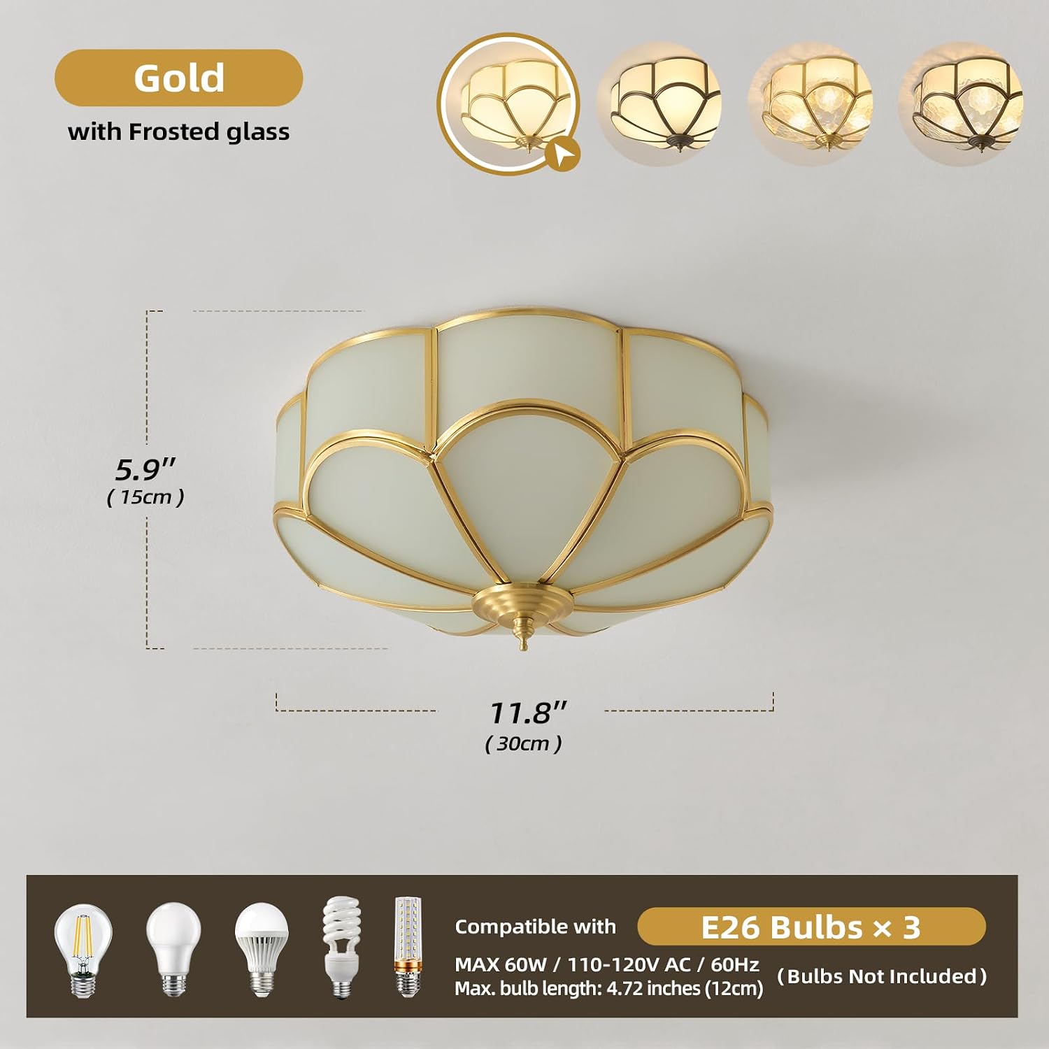 Gold Vintage Brass Ceiling Light - Small 11.8 Inch Milk Glass Mid Century Flush Mount Lighting Fixtures - Art Deco Antique Modern Lamp for Hallway Bedroom Kitchen Entryway Laundry Foyer Bathroom Hall