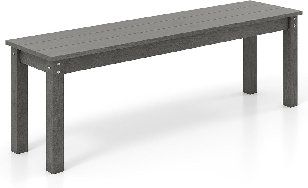 Tangkula HDPE Outdoor Bench, 2-3 Person Patio Bench, 55' Backless Garden Dining Bench with Slatted Seat, Weatherproof Park Bench for Entryway, Porch, Lawn & Backyard (Grey,1)