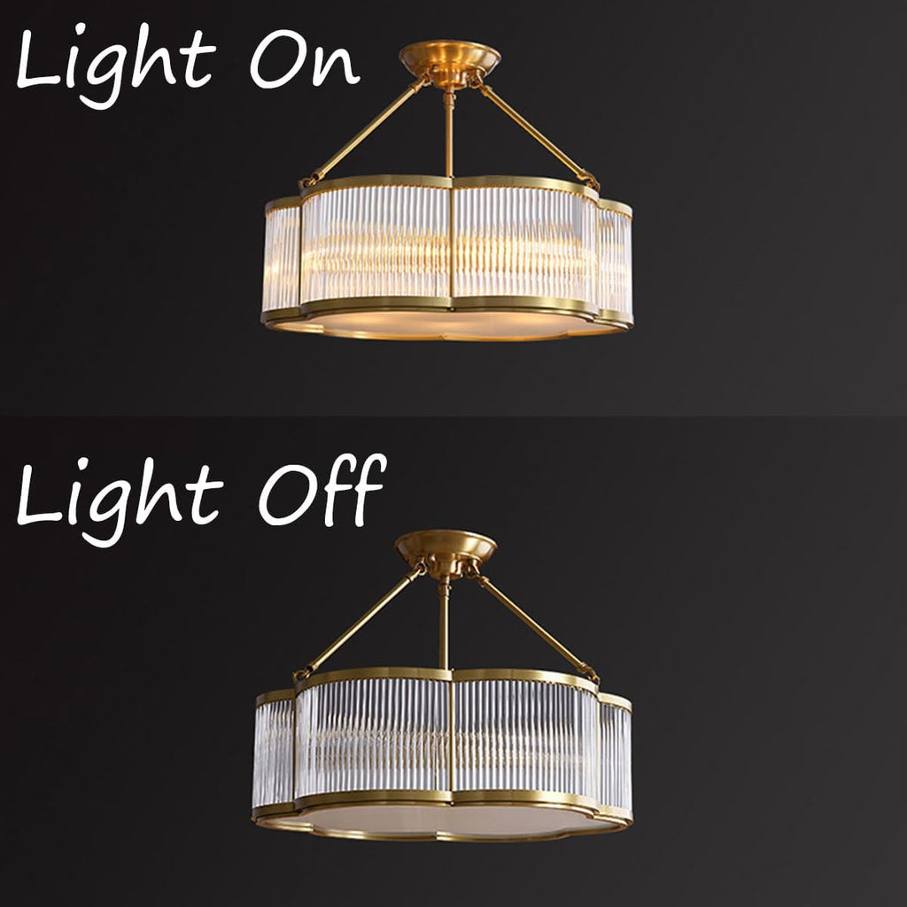Vintage Semi-Flush Gold Chandelier,Mid-Century Modern Brass Ceiling Light Fixture,Art Deco Floral Ceiling Light,Frosted Glass Ceiling Lamp for Nursery Bedroom Kitchen