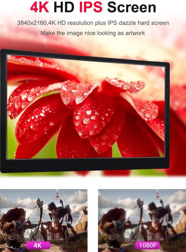 EDIY 4K Computer Monitor 13.3inch Gaming Display Portable 3840X2160 IPS with Stand Smart Case Eye Care Screen 60HZ HDMI Type-C Mini for Switch Xbox Rpi Win PC Mac Laptop