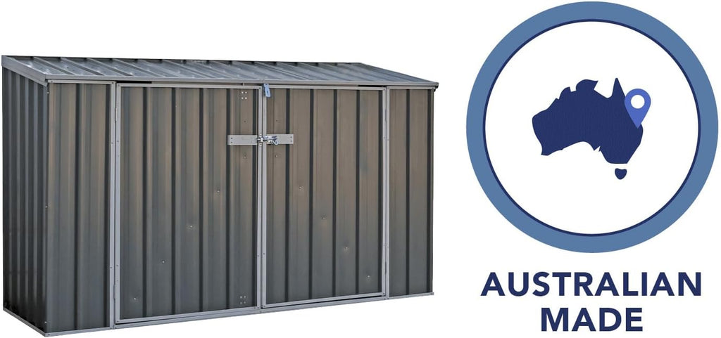 Absco Durango 2.5 Ft. x 7.5 Ft. Metal Storage Shed DIY Two Door Woodland Gray Galvanized Steel Bike Shed for Tools, Lawn & Garden Equipment, Outdoor Patio Furniture, Garden Lean to Shed Kit
