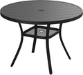 VICLLAX 41.2'x 28' Outdoor Round Patio Table for Lawn Garden, All Weather Metal Round Patio Dining Table with Adjustable Umbrella Hole, Patio Table for 4 Person, Black Tabletop
