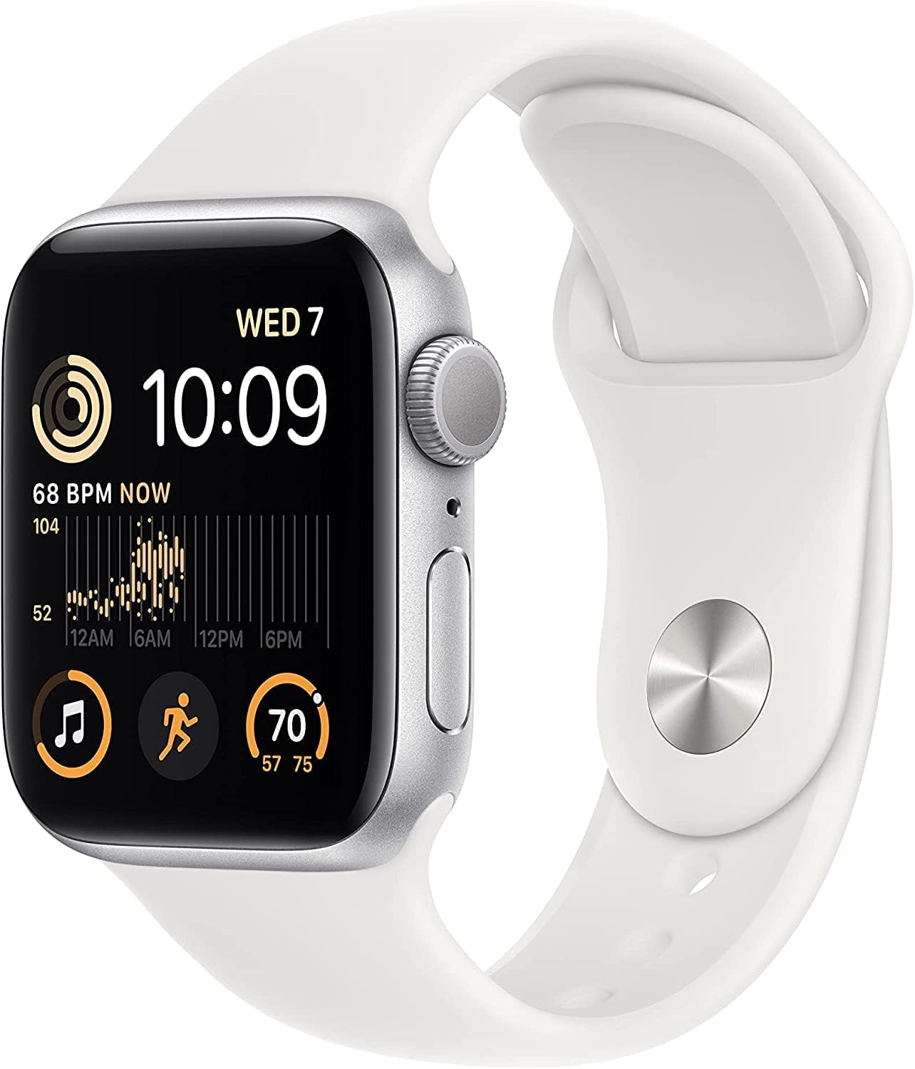 Apple Watch SE (2nd Gen) (GPS, 44mm) - Silver Aluminum Case with White Sport Band, S/M (Renewed)