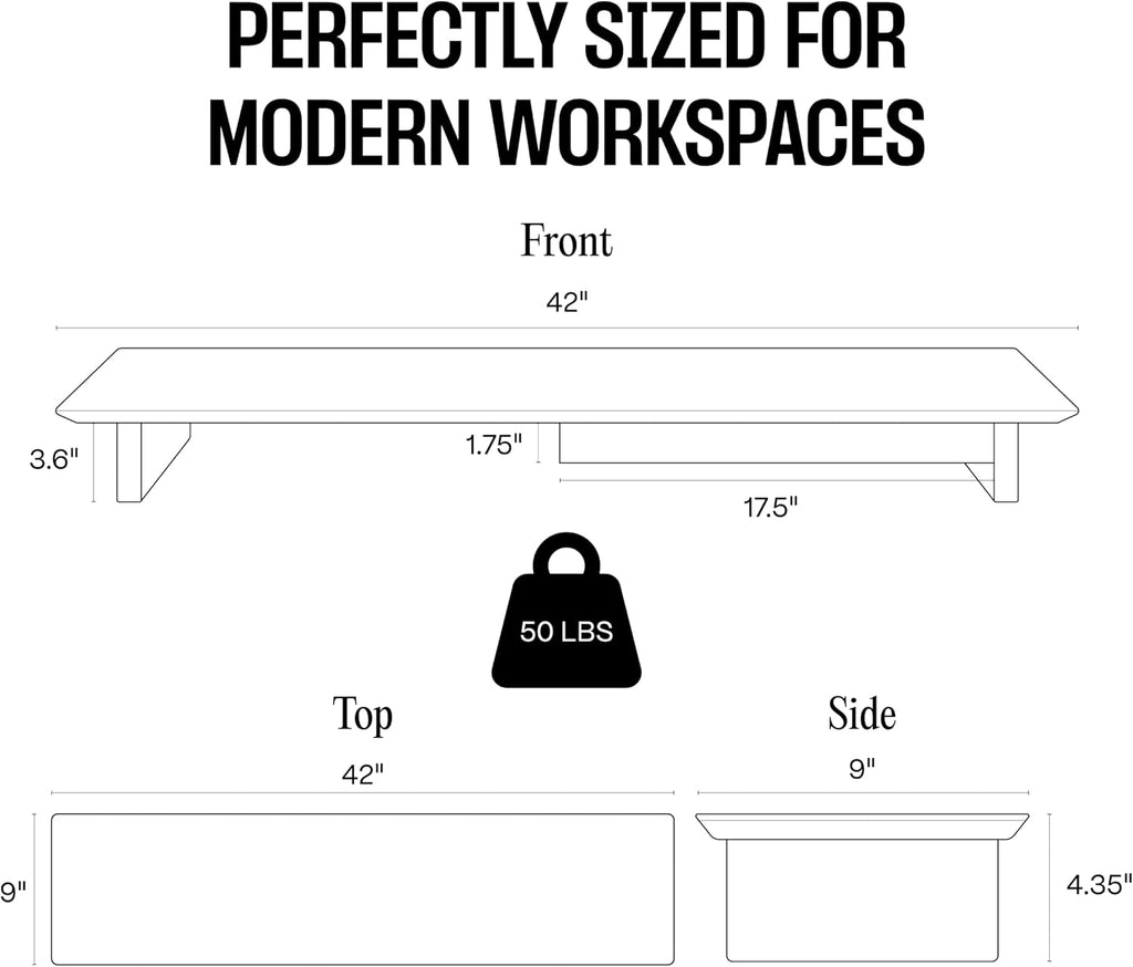 COREMINDED Solid Wood Dual Monitor Stand Riser – 42' Oak Desk Shelf for 2 Monitors with Tray & Wool Felt, Organizer for Desktop, Laptop and Office (Solid Oak)