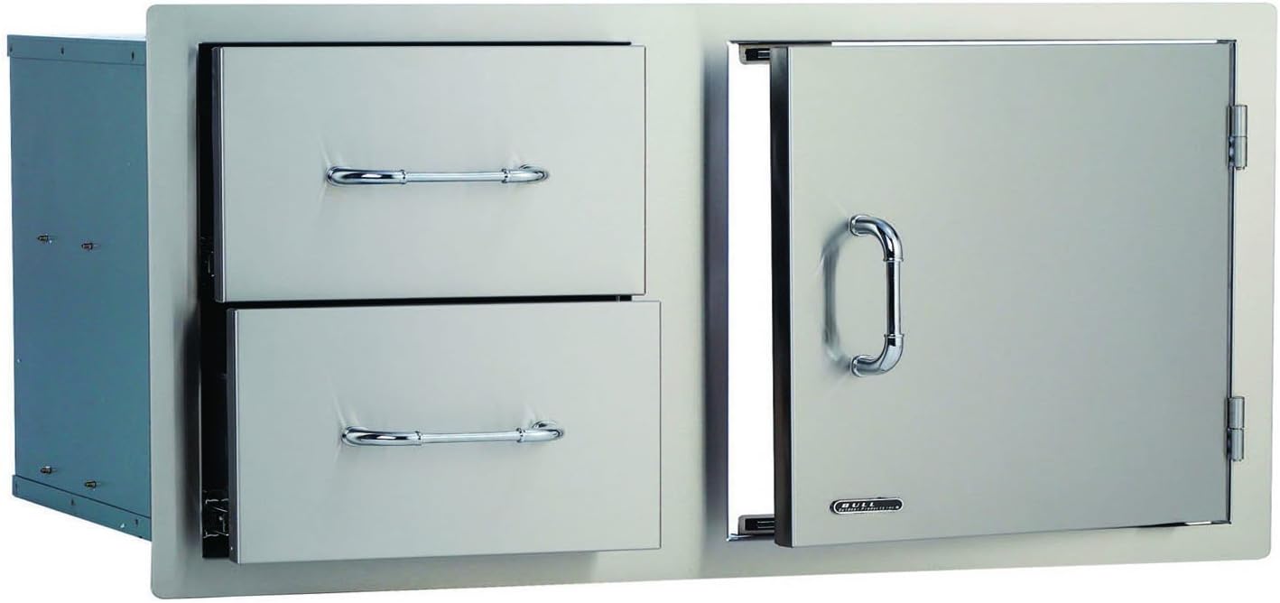 Bull Outdoor Products 55875 38' Door/Drawer Combo – 304 16 Gauge Stainless Steel, Soft Close Drawers, Double Walled Door, Access for Propane Tanks, Rust Resistant Outdoor Kitchen Storage