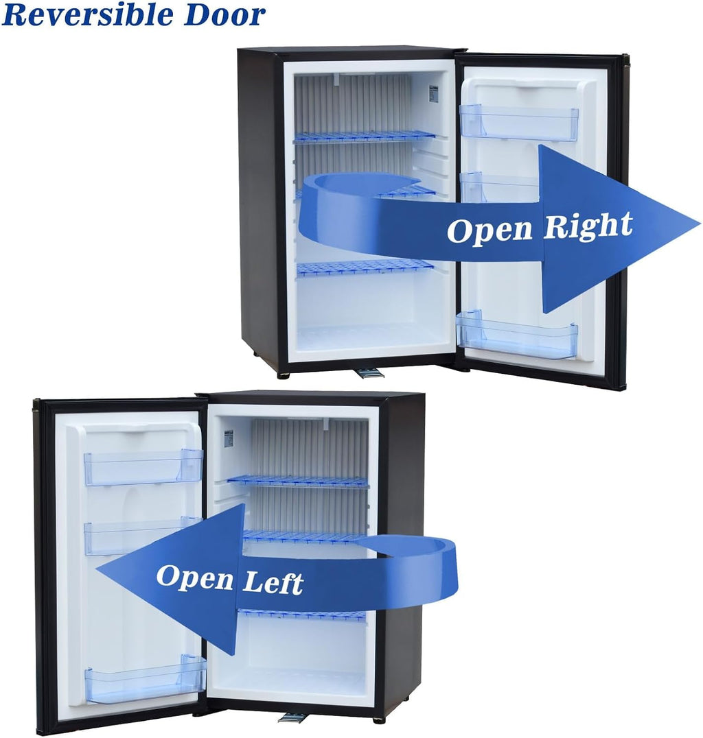 Smad Locking Mini Fridge, No Noise 110V/12V Compact Refrigerator 2 Ways RV Truck Caravan Beverage Car Mini Fridge with Lock, Reversible Door, 1.7 Cu.Ft, Black