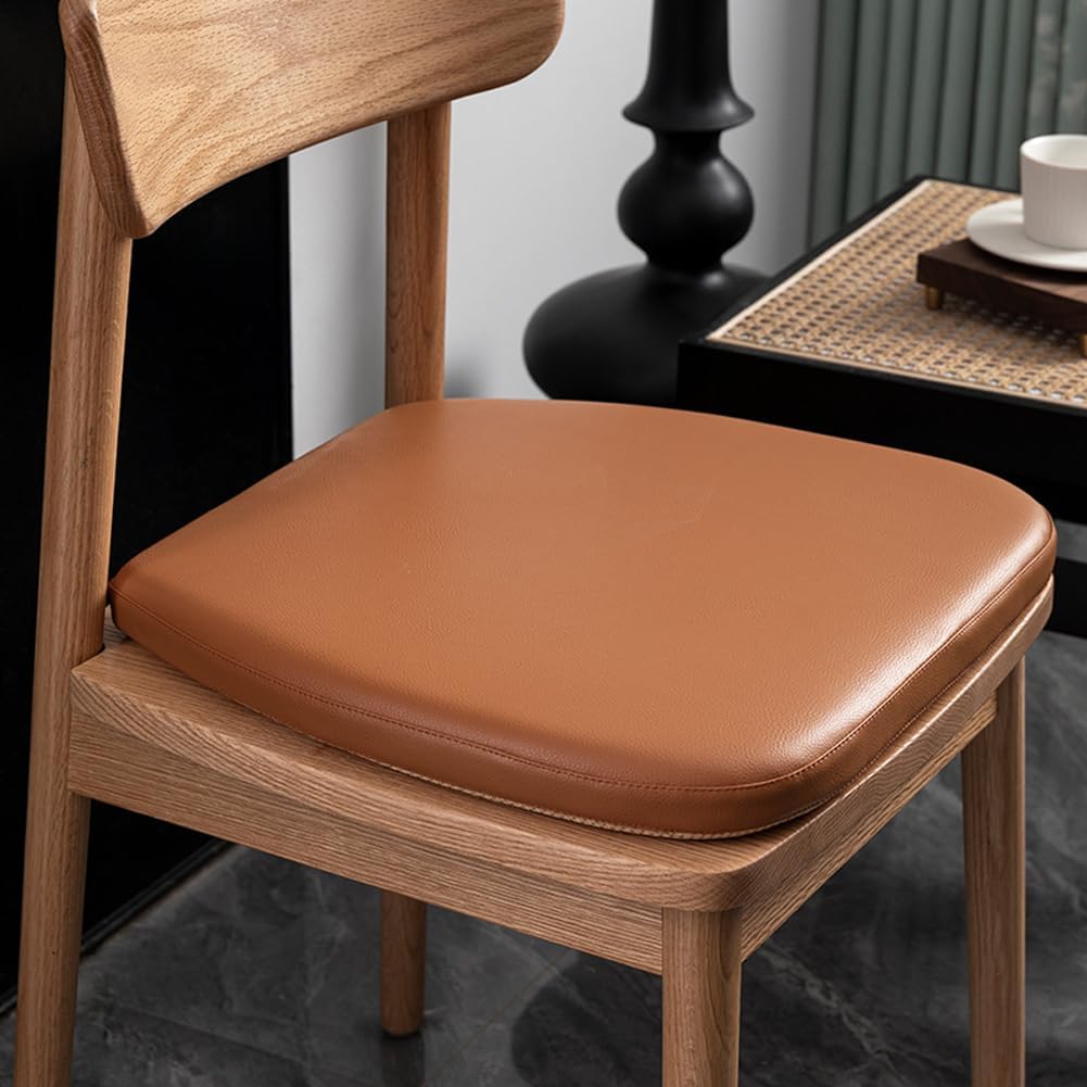 Set of 1/2/4 Memory Foam Dining Chair Cushion PU Leather Seat Cushion,Waterproof Indoor Outdoor Chair Seat Pad Non-Slip U-Shape Seat Cushion with Ties (Coffee,16x17inch - 4pcs)