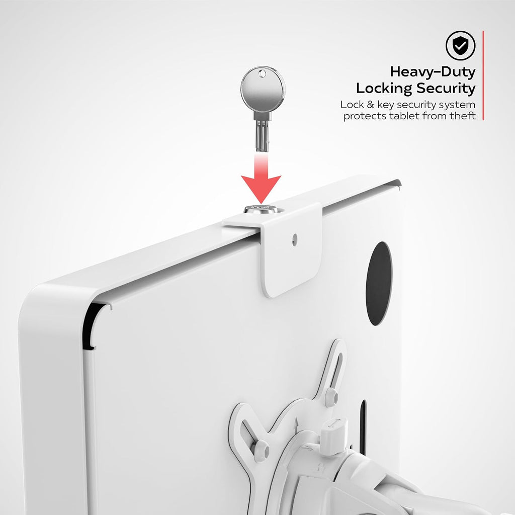 CTA Digital White Arm Mount for Tablets to Clamp to Desks with Lockable Protection for iPad 11 (A16) - Pro 11-inch M4 - Air 11-inch M3- iPad 10th Gen - Galaxy Tab & More Tablets - (PAD-SSMA)