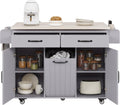 Kitchen Island with Trash Can Storage Cabinet, Kitchen Cart with Drop Leaf, Spice Rack, Towel Rack and Drawer, Rolling Kitchen Island on Wheels with Adjustable Shelf, Grey