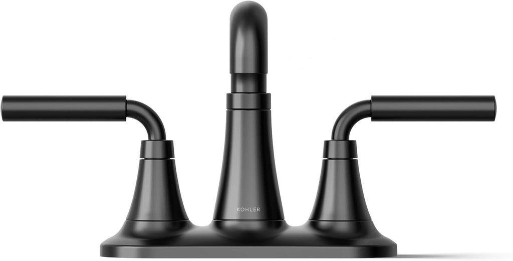KOHLER K-27414-4K-BL Tone™ Centerset Bathroom Sink Faucet, Clicker Drain, Bathroom Faucets, 1.0 GPM, Matte Black