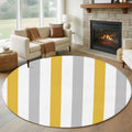 Large Round Rug 7Ft, Orange Grey Striped Living Room Circle Rug Washable Round Area Rug, Geometric Vertical Stripes White Non Slip Indoor Carpet for Entryway Dining Room Bedroom Aesthetic Decor