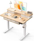 Kingant 40 x 24 Inch Small Electric Standing Desk with 4 Drawers, Height Adjustable Sit to Stand Computer Desk with Storage Shelf and C-Clamp Mount Compatibility for Home Office, Nature