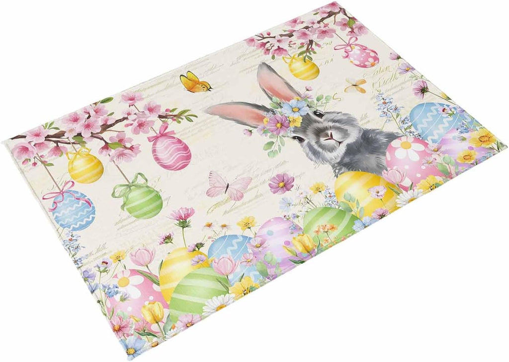 Easter Grey Bunny Outdoor Rug for Patio/Deck/Porch, Non-Slip Large Area Rug 4 x 6 Ft, Spring Vintage Colorful Eggs Flower Indoor Outdoor Rugs Washable Area Rugs, Reversible Camping Rug Carpet Runner