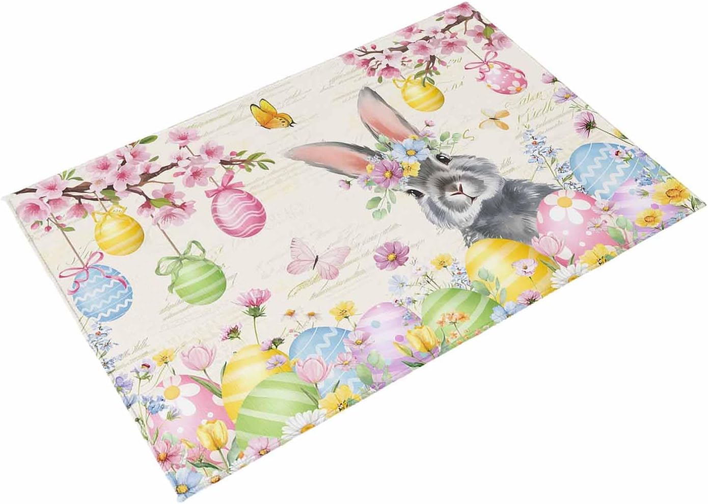 Easter Grey Bunny Outdoor Rug for Patio/Deck/Porch, Non-Slip Large Area Rug 5 x 8 Ft, Spring Vintage Colorful Eggs Flower Indoor Outdoor Rugs Washable Area Rugs, Reversible Camping Rug Carpet Runner