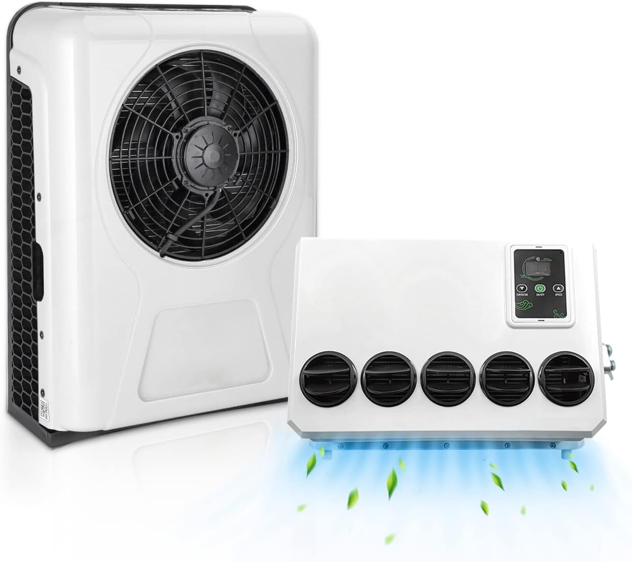 24V dc Truck Camper Van Air Conditioner 10000BTU Universal 24 Volt Electric RV Automotive Split Air Conditioning ac Unit for semi trucks RV Motorhome Crane Tractor (White - 10000btu)