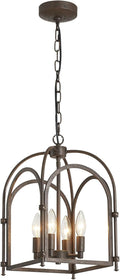 4-Light Chandeliers, Farmhouse Chandelier for Dining Room Light Fixtures, Lantern Metal Kitchen Pendant Light Fixtures, Rustic Cage Chandelier for Bedroom Living Room Kitchen Island Hallway