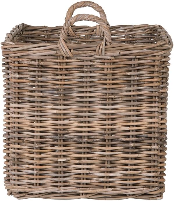 KOUBOO Large Square Rattan Basket, Handmade, Living Room, Blankets, Toy Bin, Extra Storage, Decorative Storage, Laundry Basket, Linens, Gray & Brown, Large