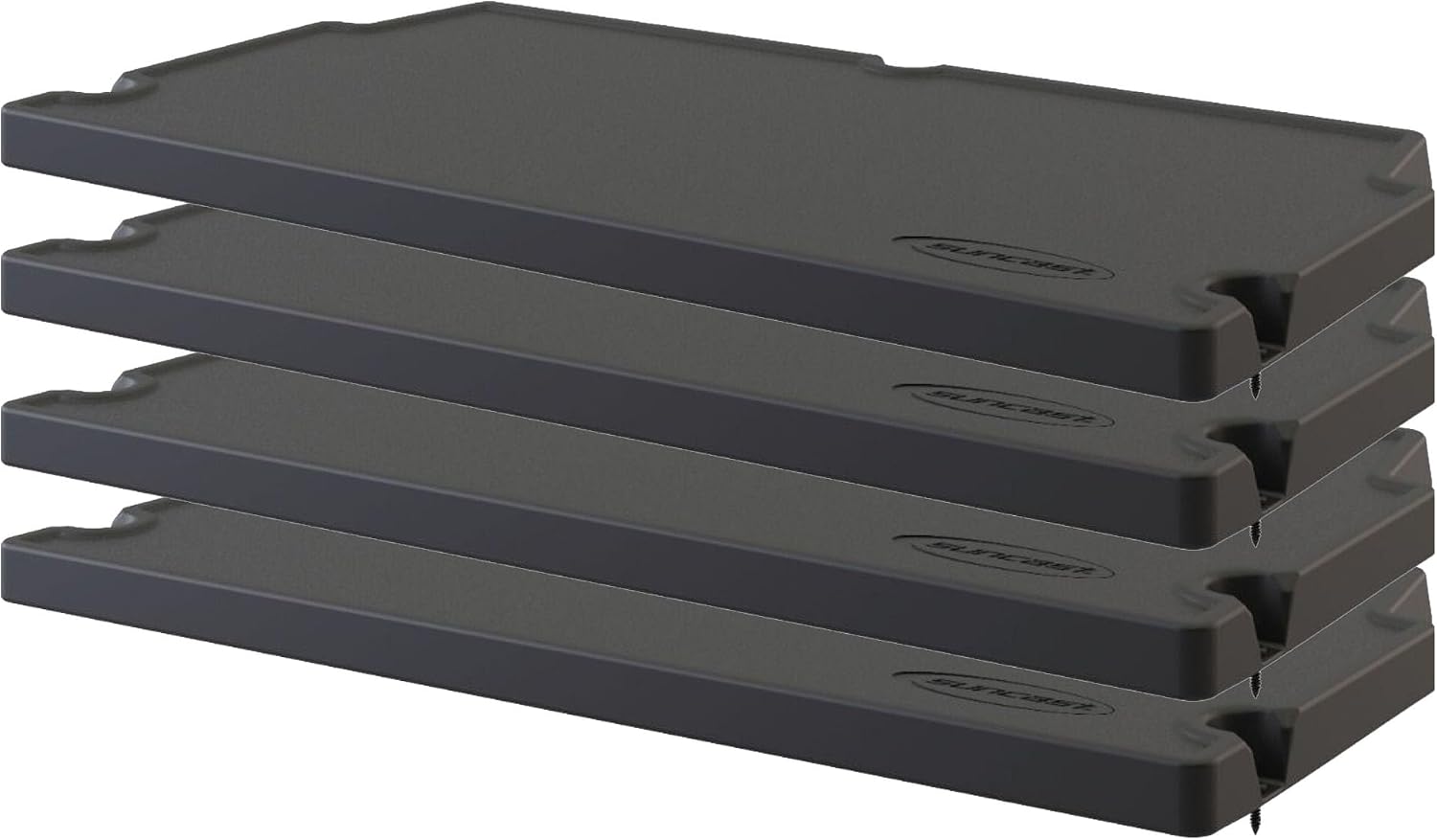 Suncast 4 Pack Vertical Shed Shelf Kit, Space Saving Shelving for Wall Mount Outdoor Storage Structures, 27.75' W x 14.5' D x 1.25' H, Black