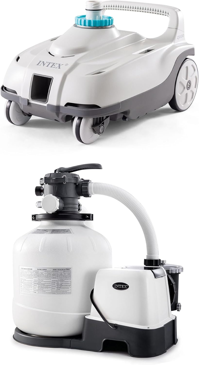 Intex ZX100 Automatic Pressure Side Swimming Pool Cleaner with 26679EG 2,150-GPH 16' Krystal Clear Saltwater System and Sand Filter Pump