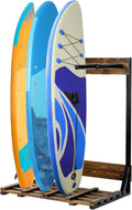 MyGift Freestanding Vertical Surfboard Storage Rack, Beach House Style Burnt Wood and Black Metal Wakeboard SUP Paddleboard Storage Stand - Holds up to 4 Boards