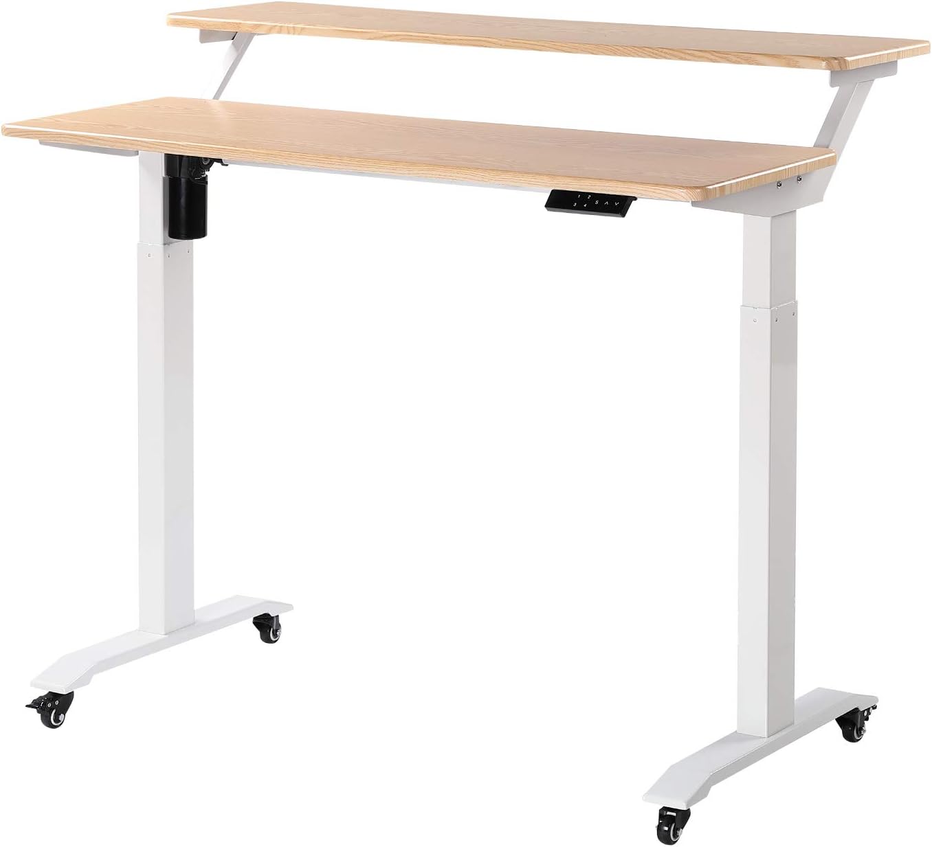 UNICOO Electric Height Adjustable 2-Tier Raising Desk with Wheels, Mobile Standing Desk with Monitor Stand, Ergonomic Adjustable Computer Table, Electric Standing Game Table for Home Office
