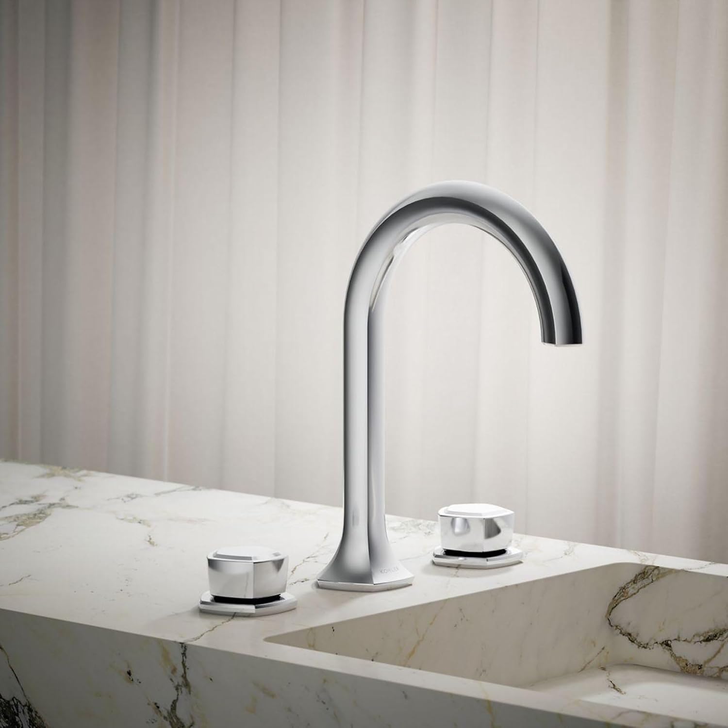 KOHLER 27010-9-BMB Occasion Double-Control Deck-Mount Bathroom Faucet Handles, Bathroom Sink Faucet Handles, Matte Black with Moderne Brass