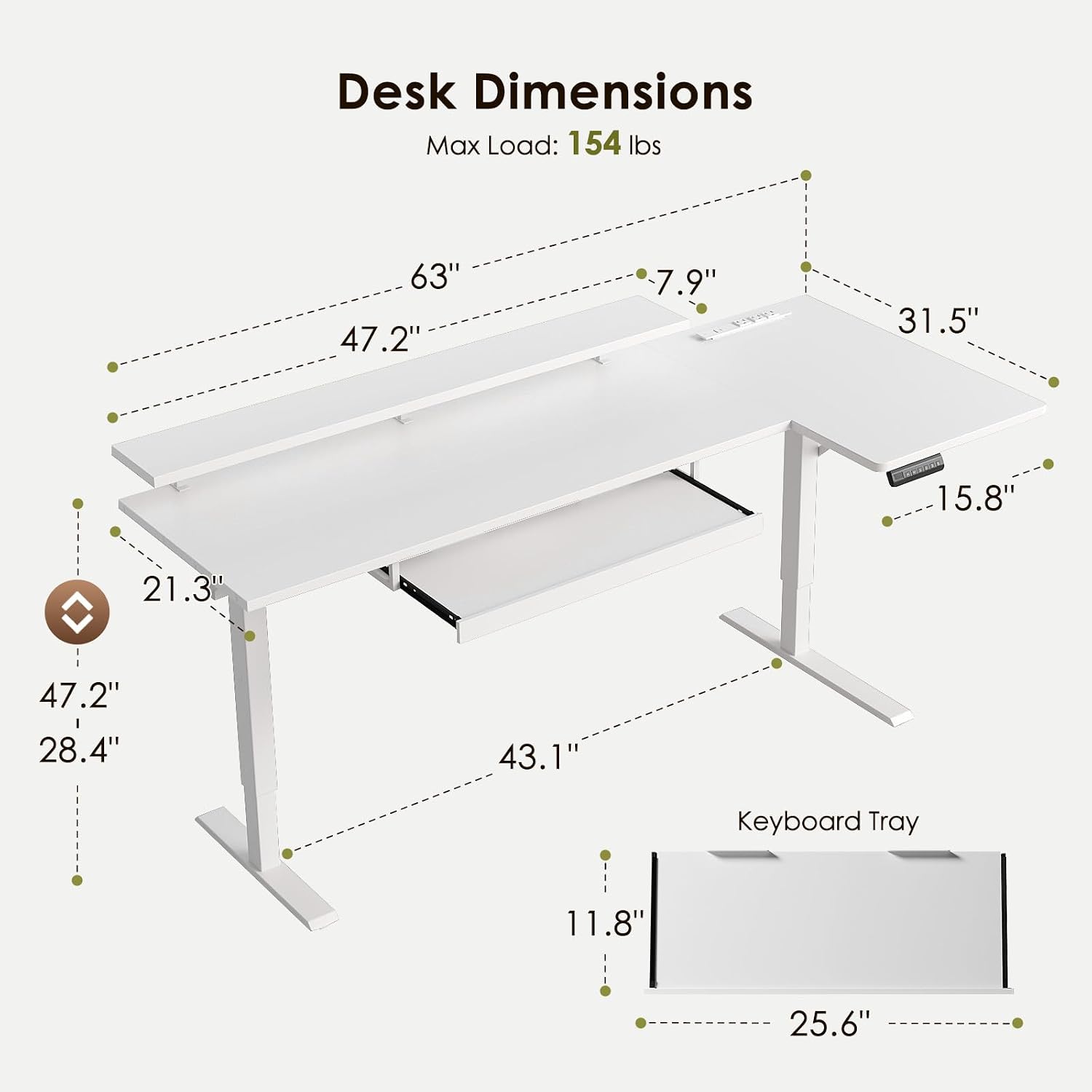 OffiGo 63 Inch L Shaped Electric Standing Desk with Keyboard Tray, Reversible Height Adjustable Corner Computer Desk with Monitor Stand, Sit Stand Up Lift Table for Home, Office, White