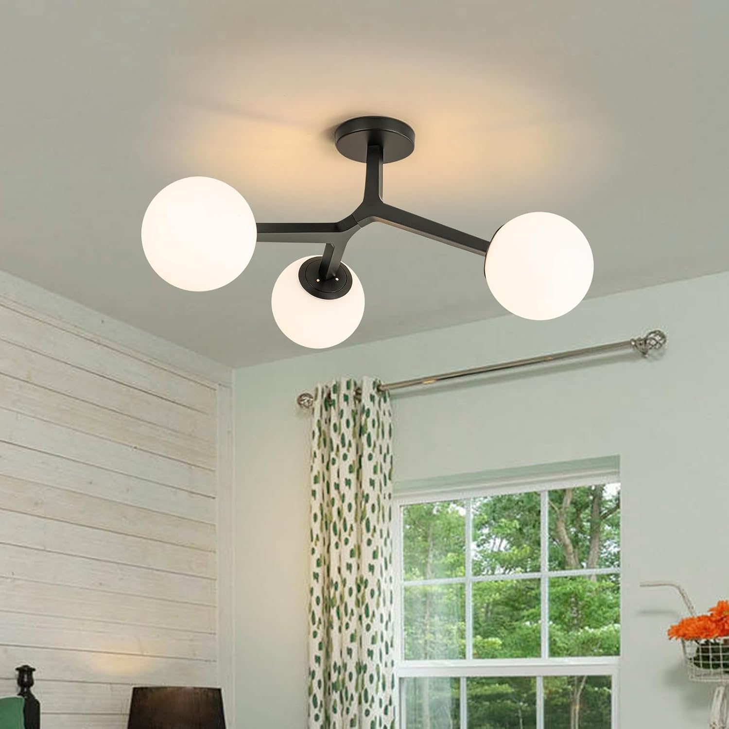 Lingkai Black Semi Flush Mount Ceiling Light Fixture, Mid Century Modern Light Fixtures Ceiling, 3-Light 23.6' Black Sputnik Ceiling Light Fixture for Living Room, Bedroom, Bathroom, Over The Sink