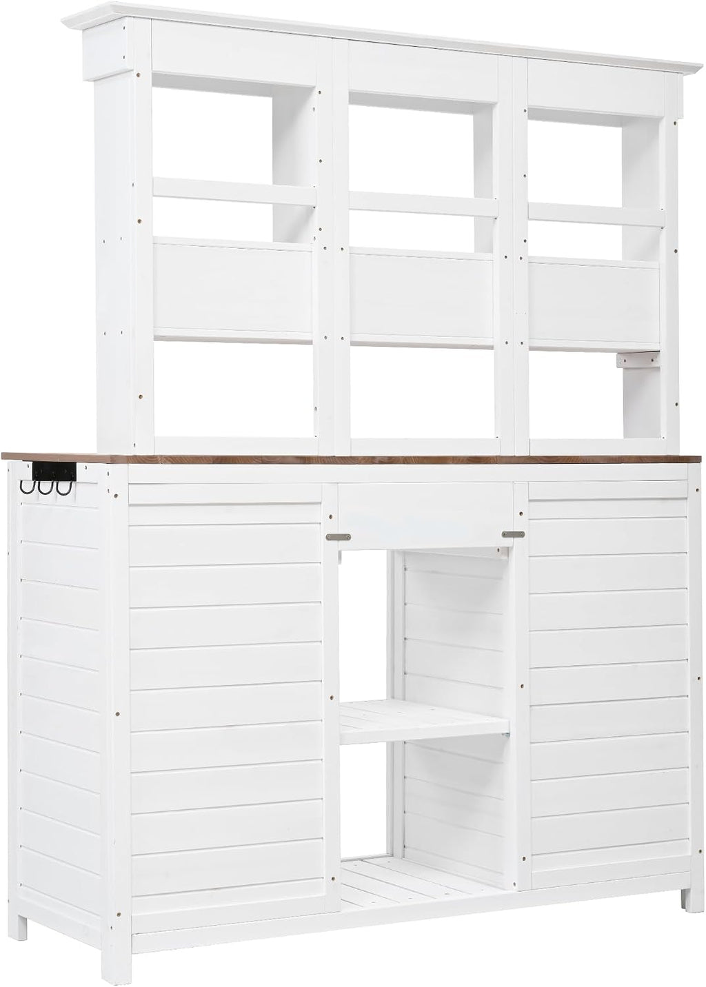 Harper & Bright Designs 65.7'' H Tall Garden Potting Bench Table with Hutch,Patio Storage Workstation with 3 Shelves,6 Drawers,2 Bottom Cabinets&Side Hooks for Mudroom,Doorway, White