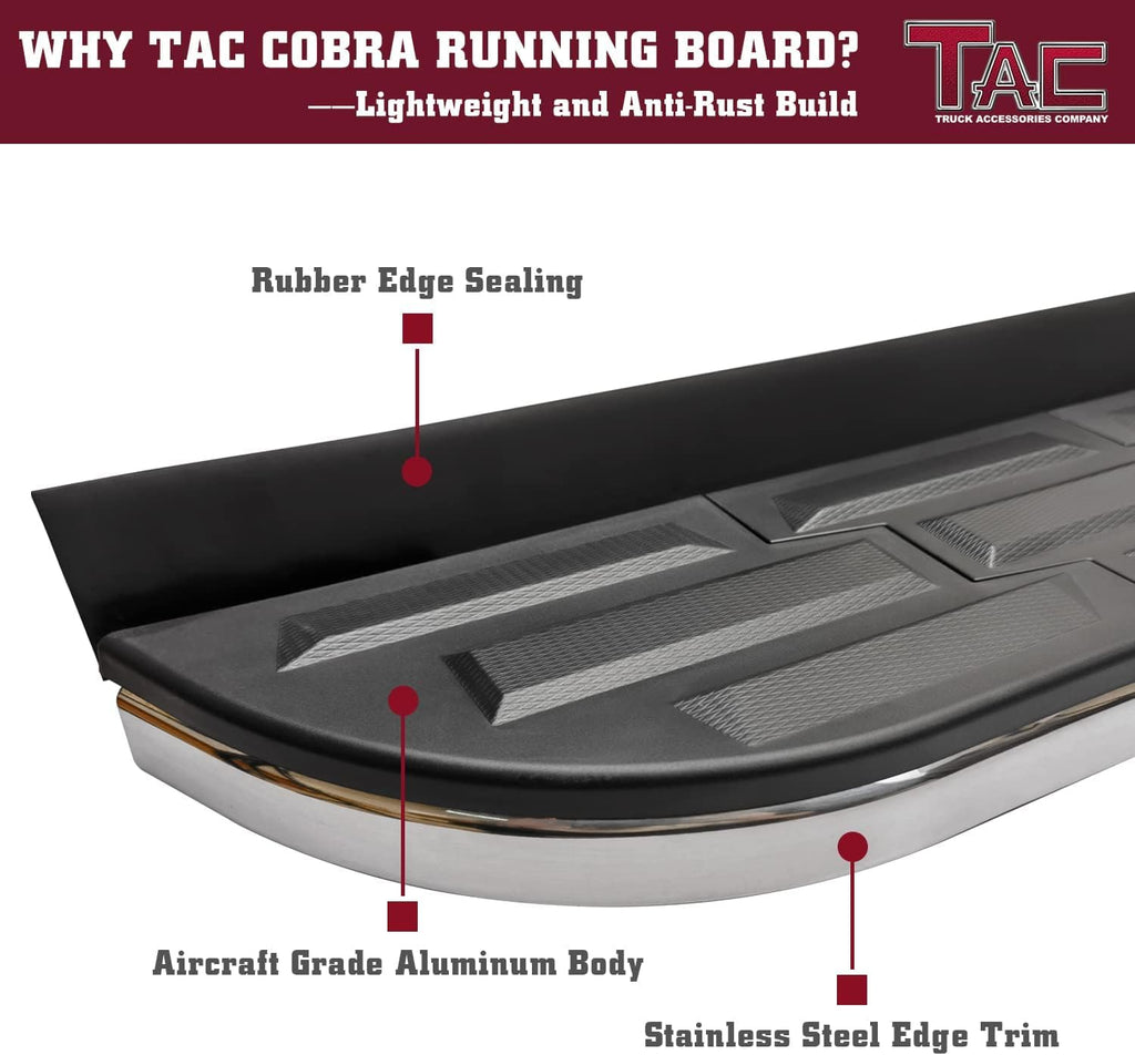 TAC Cobra Running Boards Fit 2022-2024 Jeep Grand Cherokee (Exclude 2022-2024 4xe Models) | 2021-2024 Jeep Grand Cherokee L SUV Side Steps Nerf Bars Step Rails Aluminum Black Off-Road City 2 Pieces