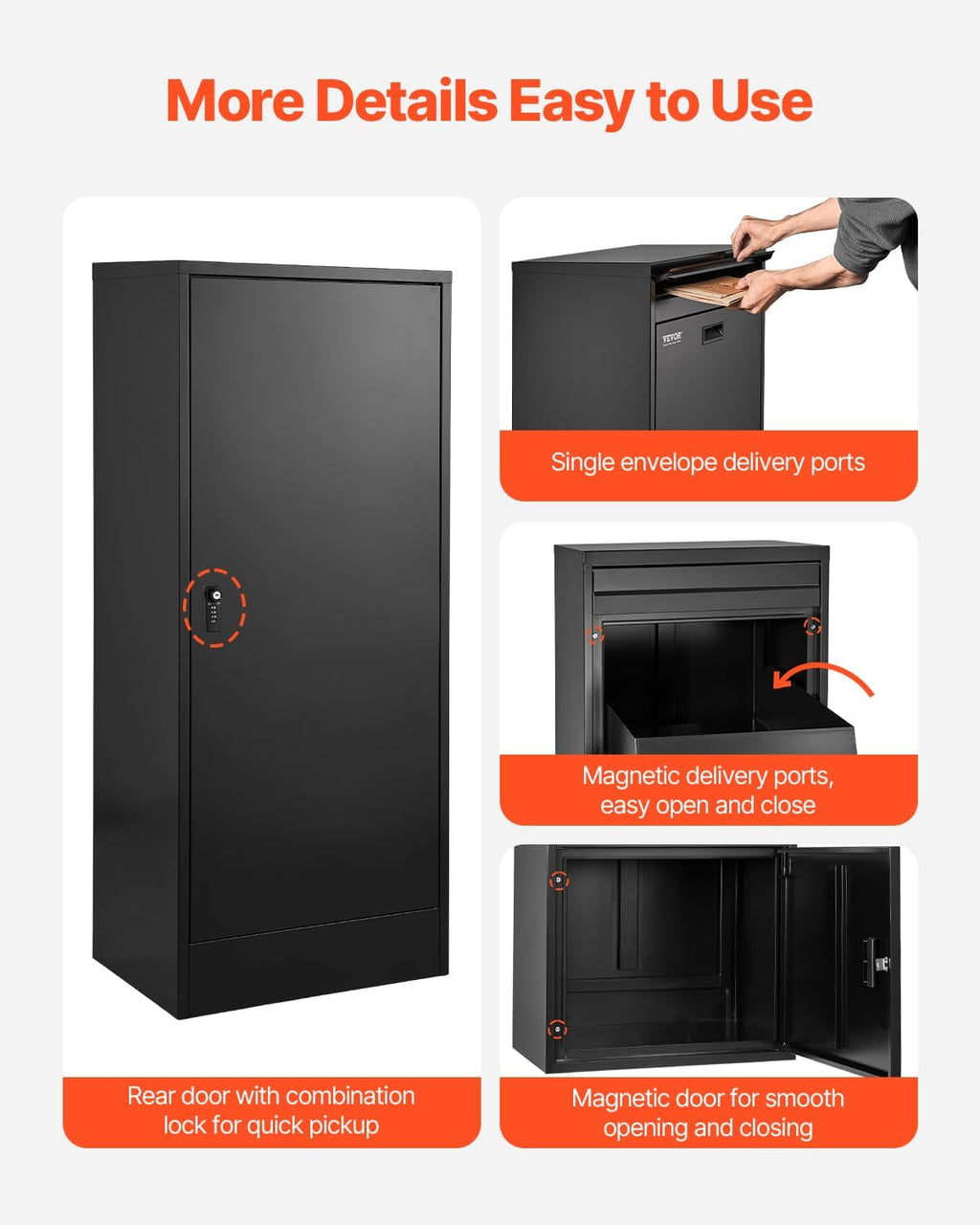 VEVOR Package Delivery Boxes for Outside, 47.2 in Mailbox for Parcel with Lock, Galvanized Steel Package Drop Box with Anti-Theft Design, Weather-Resistant Package Mailbox for Home and Office, Black