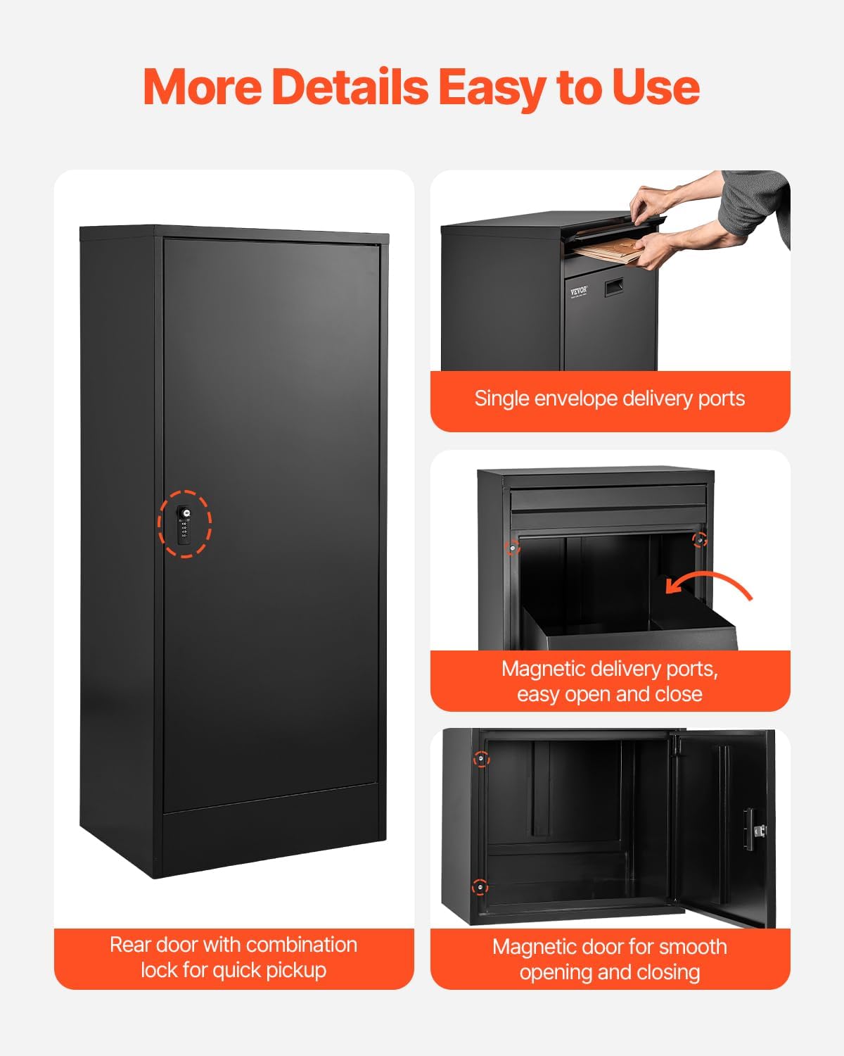 VEVOR Package Delivery Boxes for Outside, 47.2 in Mailbox for Parcel with Lock, Galvanized Steel Package Drop Box with Anti-Theft Design, Weather-Resistant Package Mailbox for Home and Office, Black