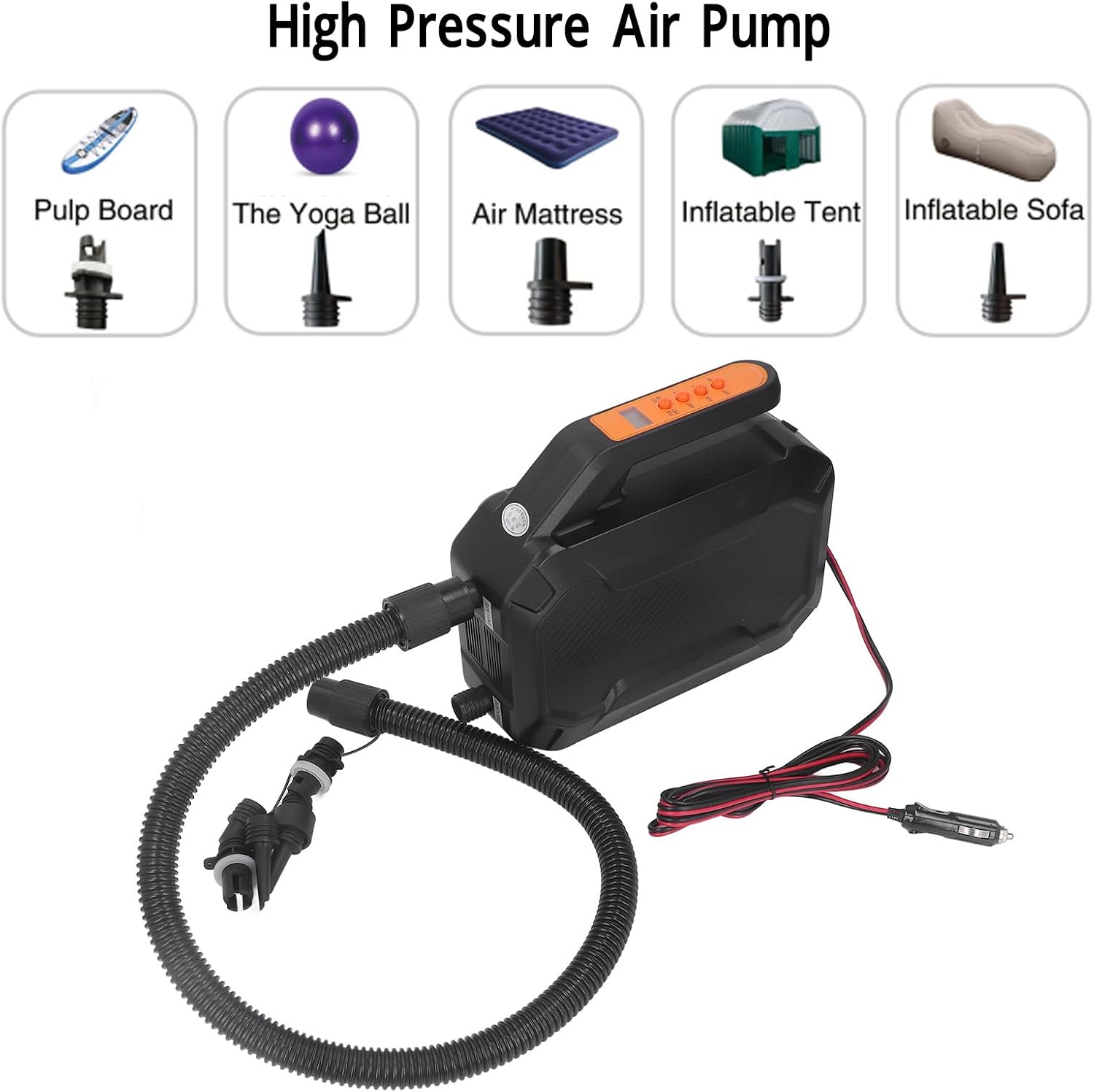 Horoper Paddle Board Pump Electric Portable, 12V DC Rechargeable Paddle Board Pump 16PSI Electric Pump Portable Inflatable Pump with Cigarette Lighter Connector