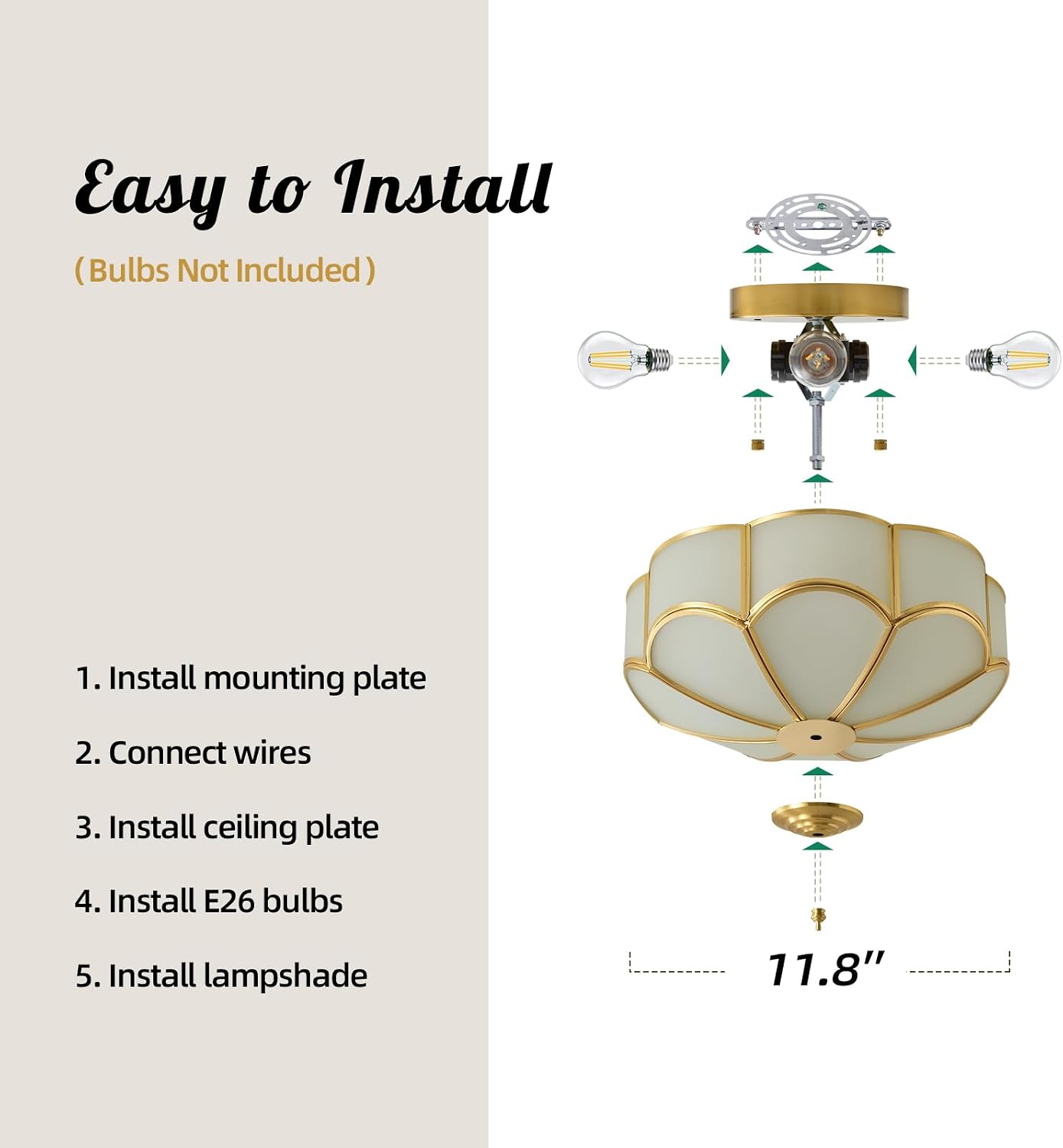 Gold Vintage Brass Ceiling Light - Small 11.8 Inch Milk Glass Mid Century Flush Mount Lighting Fixtures - Art Deco Antique Modern Lamp for Hallway Bedroom Kitchen Entryway Laundry Foyer Bathroom Hall