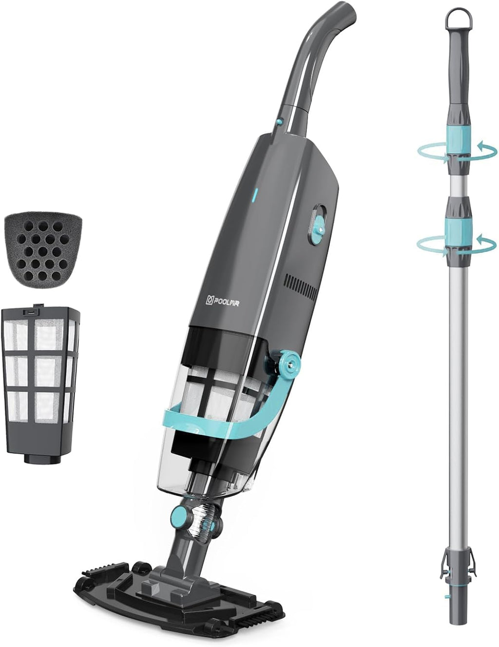 PoolMr Cordless Handheld Pool Vacuum, Rechargeable Pool Cleaner with 18.5 Gal/Min Suction, 60 Min Runtime, Dual-Phase Cleaning System, for Above Ground Pools, Spas, Hot Tubs,Black(New Version)