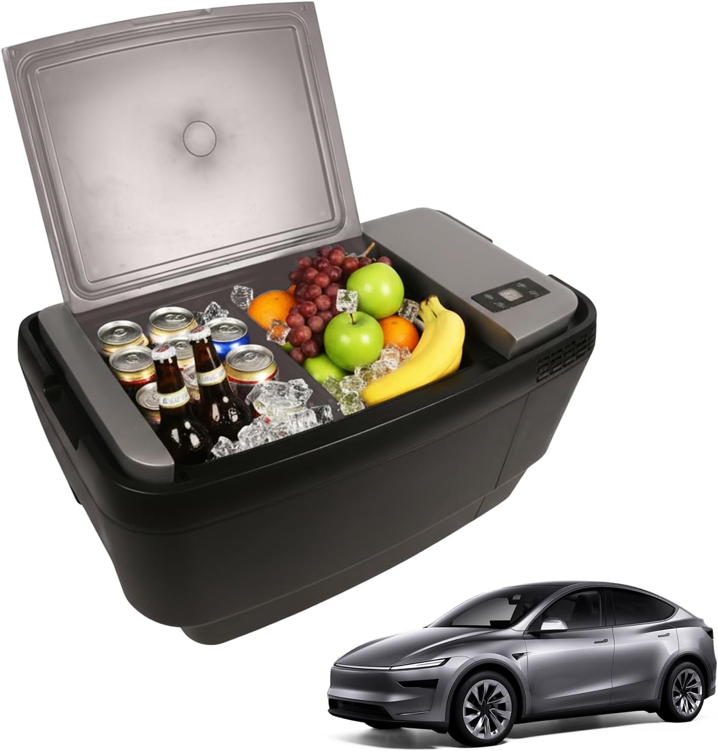 Car Refrigerator for Tesla Model Y, 37QT (35L) 12V Portable Freezer, -4℉~68℉ Trunk Fridge with APP Control, Low Noise & Energy Saving, Camping Road Trip Tailgating, 12/24V DC & 110-240V AC (Grey)