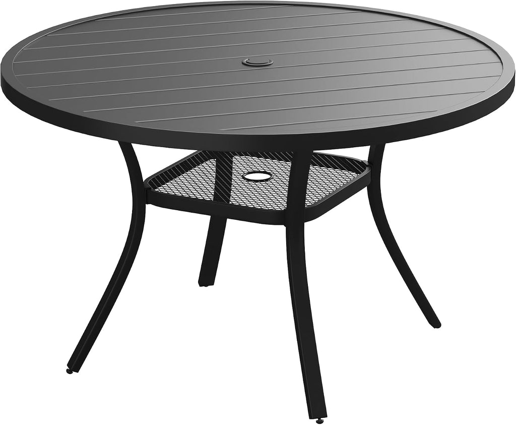 VICLLAX 47.2' Outdoor Round Patio Table for Lawn Garden, All Weather Metal Round Patio Dining Table with Adjustable Umbrella Hole, 6 Person Patio Table, Black Tabletop