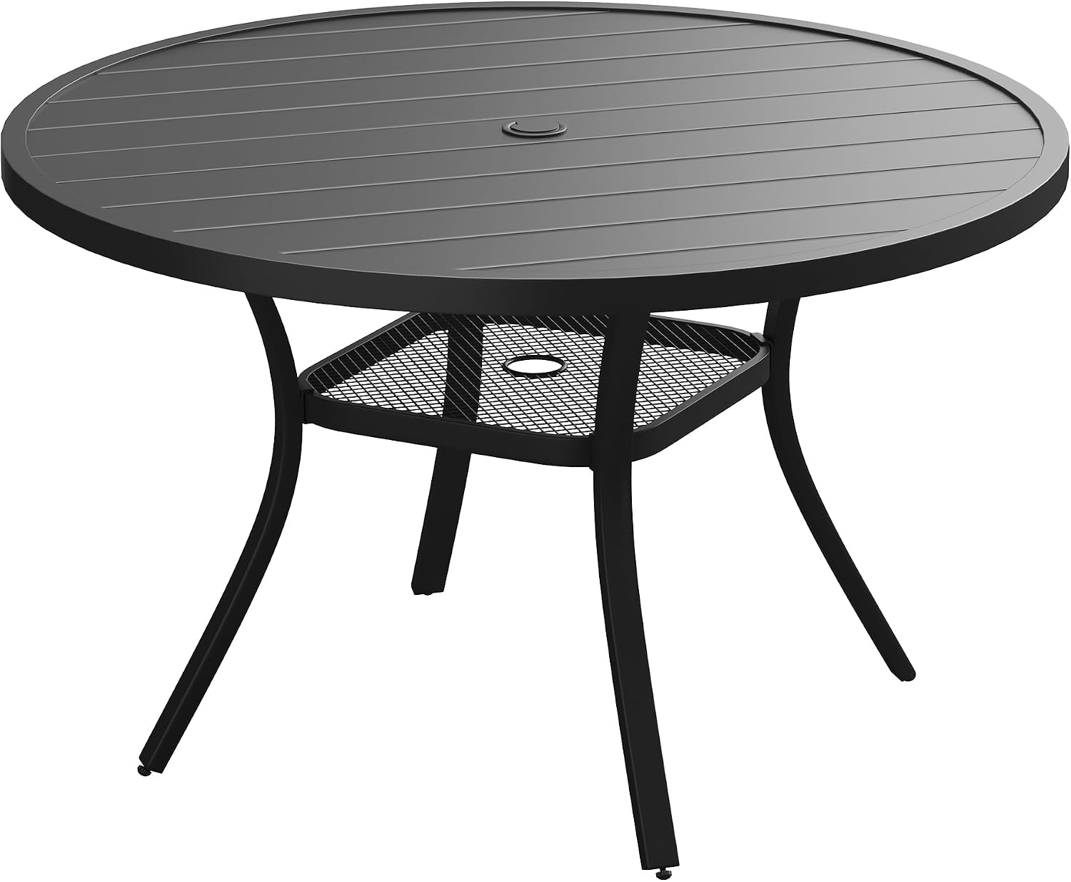 VICLLAX 47.2' Outdoor Round Patio Table for Lawn Garden, All Weather Metal Round Patio Dining Table with Adjustable Umbrella Hole, 6 Person Patio Table, Black Tabletop