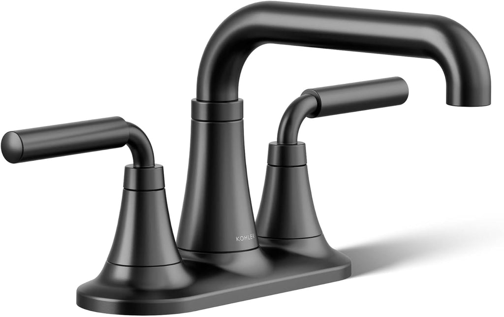 KOHLER K-27414-4K-BL Tone™ Centerset Bathroom Sink Faucet, Clicker Drain, Bathroom Faucets, 1.0 GPM, Matte Black