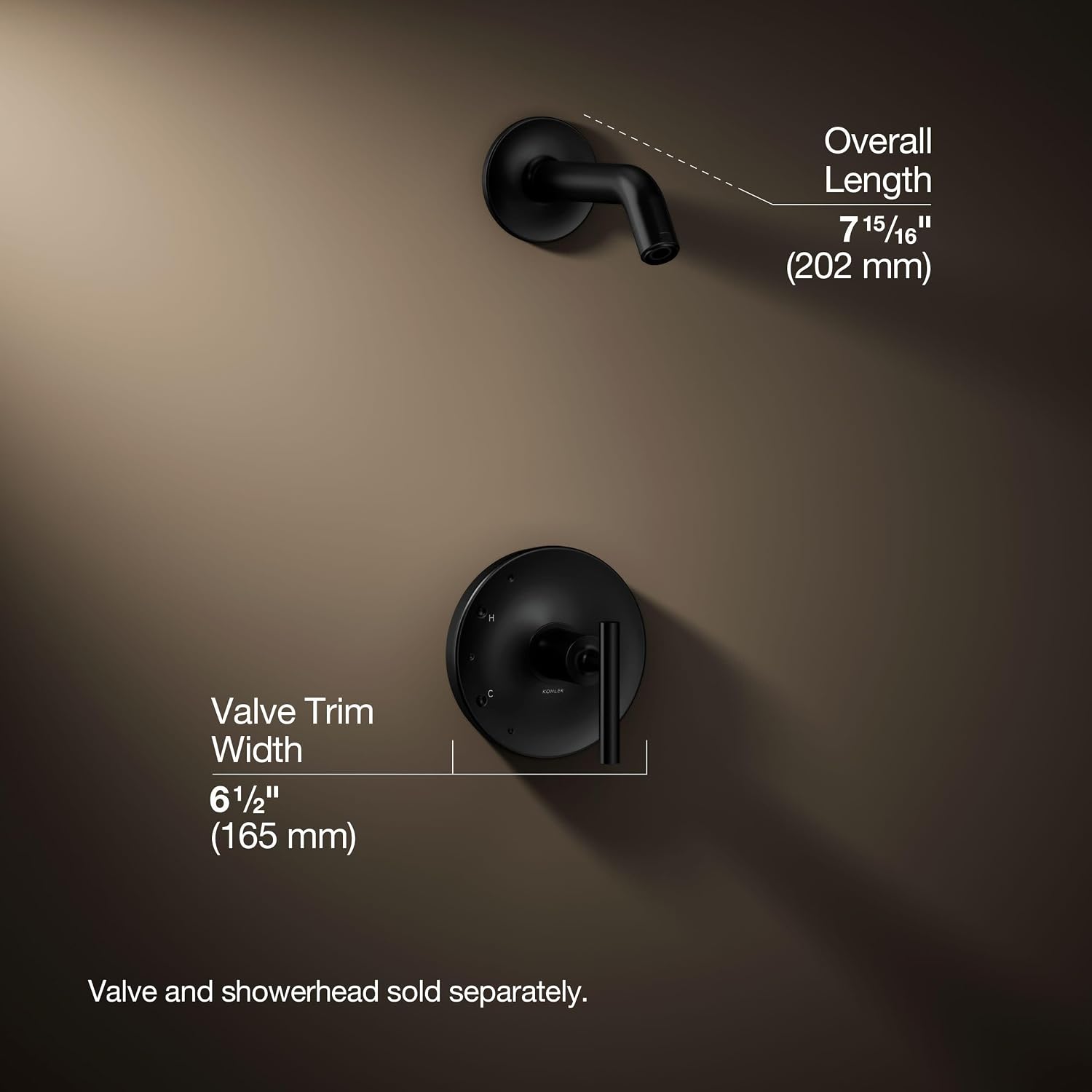 KOHLER Purist® Rite-Temp(R) shower valve trim with lever handle, less showerhead, Matte Black Trim, Matte Black, K-TLS14422-4-BL